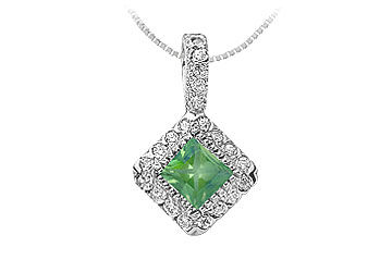 Emerald and Diamond Pendant  14K White Gold - 0.75 CT TGW