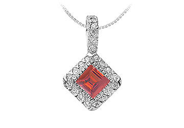 Ruby and Diamond Pendant  14K White Gold - 0.75 CT TGW