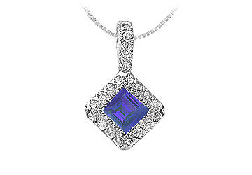 Sapphire and Diamond Pendant  14K White Gold - 0.75 CT TGW