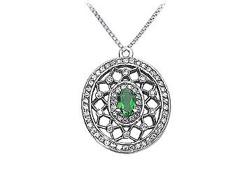 Emerald and Diamond Pendant  14K White Gold - 1.50 CT TGW