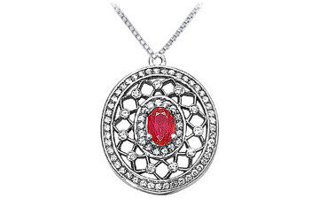 Ruby and Diamond Pendant  14K White Gold - 1.50 CT TGW