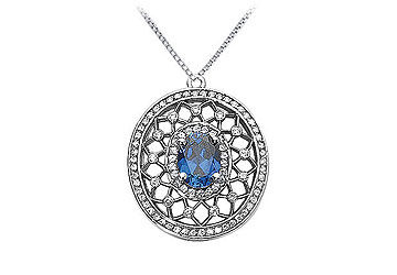 Sapphire and Diamond Pendant  14K White Gold - 1.50 CT TGW