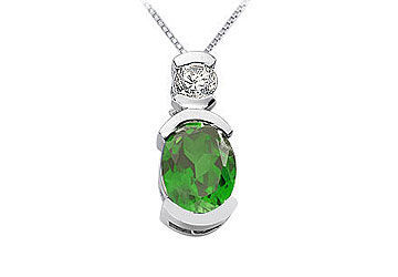 Emerald and Diamond Pendant  14K White Gold - 1.50 CT TGW