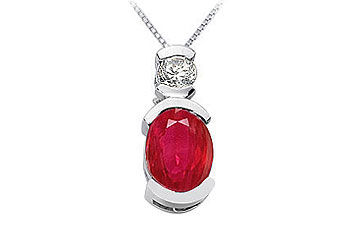 Ruby and Diamond Pendant  14K White Gold - 1.50 CT TGW