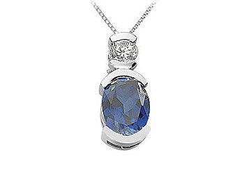 Sapphire and Diamond Pendant  14K White Gold - 1.50 CT TGW