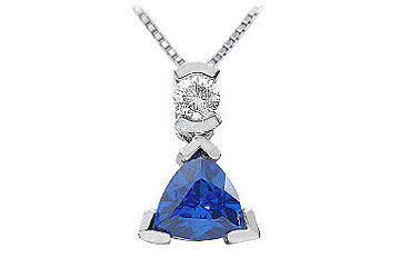 Sapphire and Diamond Pendant  14K White Gold - 1.25 CT TGW
