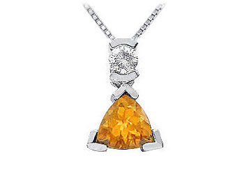 Citrine and Diamond Pendant  14K White Gold - 1.25 CT TGW