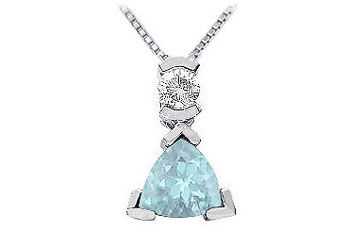 Aquamarine and Diamond Pendant  14K White Gold - 1.25 CT TGW