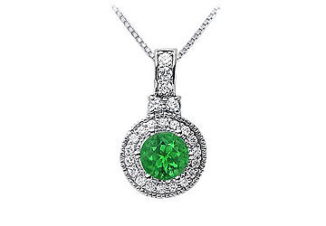 Emerald and Diamond Pendant  14K White Gold - 1.50 CT TGW