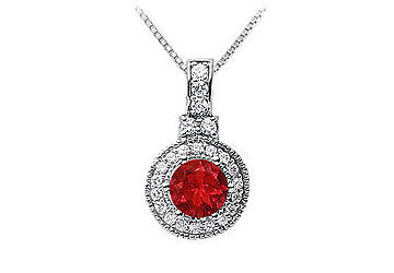 Ruby and Diamond Pendant  14K White Gold - 1.50 CT TGW