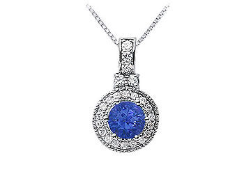 Sapphire and Diamond Pendant  14K White Gold - 1.50 CT TGW