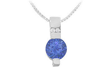Sapphire and Diamond Pendant  14K White Gold - 1.05 CT TGW