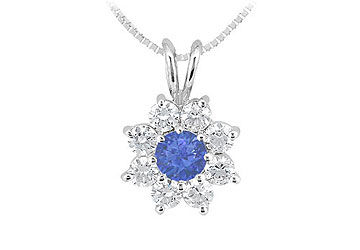 Sapphire and Diamond Flower Pendant  14K White Gold - 0.75 CT TGW