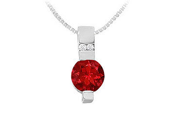 Ruby and Diamond Pendant  14K White Gold - 1.05 CT TGW