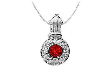 Ruby and Diamond Pendant  14K White Gold - 1.35 CT TGW
