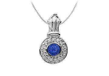 Sapphire and Diamond Pendant  14K White Gold - 1.35 CT TGW