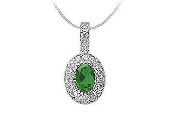 Emerald and Diamond Pendant  14K White Gold - 1.25 CT TGW