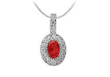 Ruby and Diamond Pendant  14K White Gold - 1.25 CT TGW
