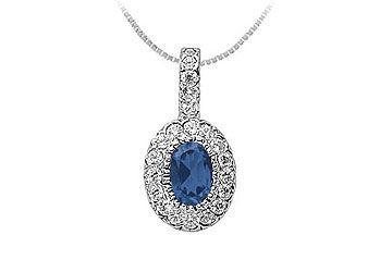 Sapphire and Diamond Pendant  14K White Gold - 1.25 CT TGW