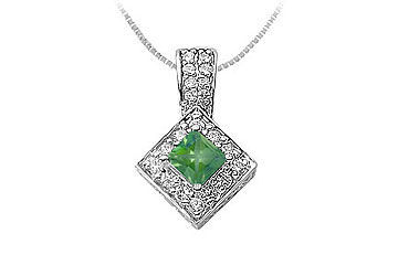 Emerald and Diamond Pendant  14K White Gold - 0.75 CT TGW