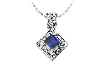 Sapphire and Diamond Pendant  14K White Gold - 0.75 CT TGW