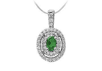 Emerald and Diamond Pendant  14K White Gold - 1.00 CT TGW