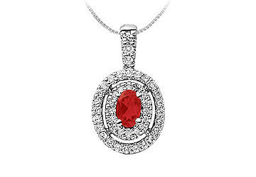 Ruby and Diamond Pendant  14K White Gold - 1.00 CT TGW