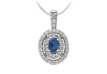Sapphire and Diamond Pendant  14K White Gold - 1.00 CT TGW