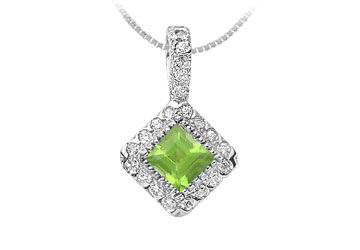 Peridot and Diamond Pendant  14K White Gold - 0.75 CT TGW
