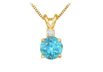 Diamond and Blue Topaz Solitaire Pendant  14K Yellow Gold - 1.00 CT TGW