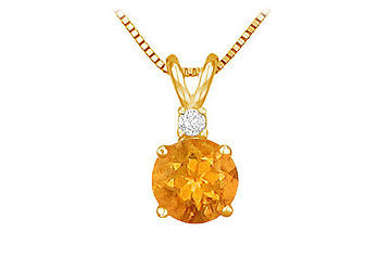Diamond and Citrine Solitaire Pendant  14K Yellow Gold - 1.00 CT TGW