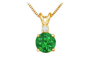 Diamond and Emerald Solitaire Pendant  14K Yellow Gold - 1.00 CT TGW