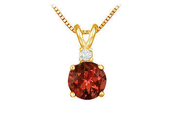 Diamond and Garnet Solitaire Pendant  14K Yellow Gold - 1.00 CT TGW