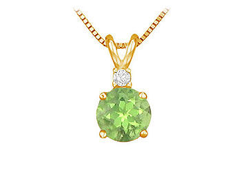 Diamond and Peridot Solitaire Pendant  14K Yellow Gold - 1.00 CT TGW