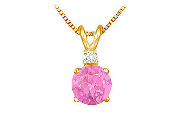 Diamond and Pink Sapphire Solitaire Pendant  14K Yellow Gold - 1.00 CT TGW