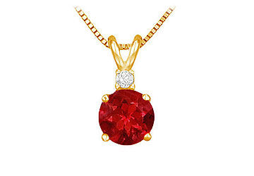 Diamond and Ruby Solitaire Pendant  14K Yellow Gold - 1.00 CT TGW