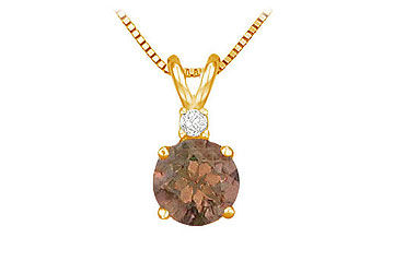 Diamond and Smoky Topaz Solitaire Pendant  14K Yellow Gold - 1.00 CT TGW