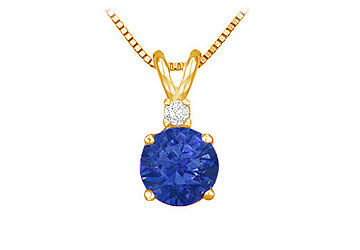 Diamond and Sapphire Solitaire Pendant  14K Yellow Gold - 1.00 CT TGW