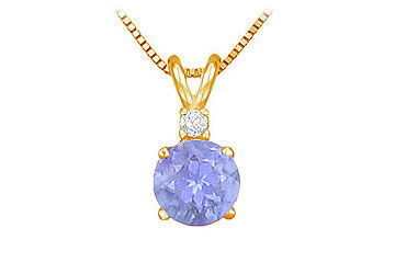 Diamond and Tanzanite Solitaire Pendant  14K Yellow Gold - 1.00 CT TGW