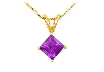 Amethyst Solitaire Pendant  14K Yellow Gold - 1.00 CT TGW
