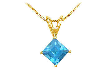 Blue Topaz Solitaire Pendant  14K Yellow Gold - 1.00 CT TGW