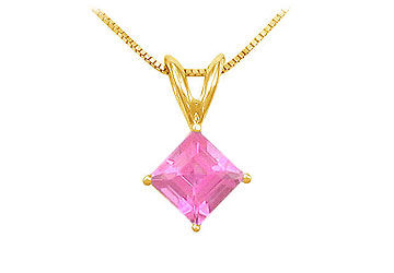 Pink Sapphire Solitaire Pendant  14K Yellow Gold - 1.00 CT TGW