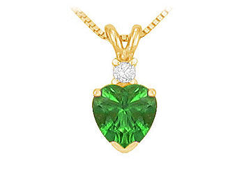 Diamond and Emerald Solitaire Pendant  14K Yellow Gold - 1.00 CT TGW