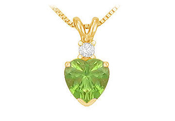 Diamond and Peridot Solitaire Pendant  14K Yellow Gold - 1.00 CT TGW