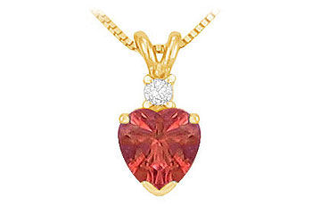 Diamond and Ruby Solitaire Pendant  14K Yellow Gold - 1.00 CT TGW