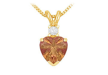 Diamond and Smoky Topaz Solitaire Pendant  14K Yellow Gold - 1.00 CT TGW