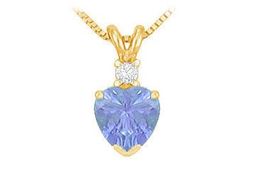 Diamond and Tanzanite Solitaire Pendant  14K Yellow Gold - 1.00 CT TGW