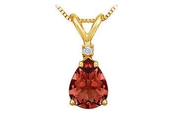 Diamond and Garnet Solitaire Pendant  14K Yellow Gold - 1.00 CT TGW