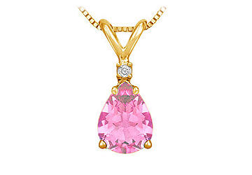 Diamond and Pink Sapphire Solitaire Pendant  14K Yellow Gold - 1.00 CT TGW