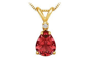 Diamond and Ruby Solitaire Pendant  14K Yellow Gold - 1.00 CT TGW